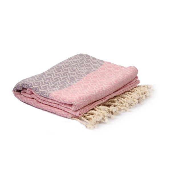 Fioletowo-różowy ręcznik hammam Spa Time Dot, 95x180 cm