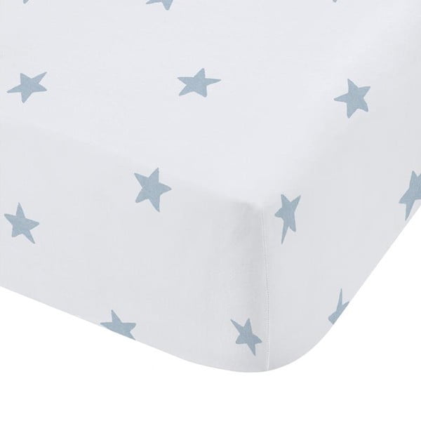 Biało-niebieskie bawełniane prześcieradło dziecięce jednoosobowe z gumką 90x190 cm Mini Star & Stripes – Bianca