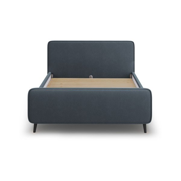 Niebieskoszare tapicerowane łóżko dwuosobowe ze stelażem 160x200 cm Kaia – Micadoni Home-image-2