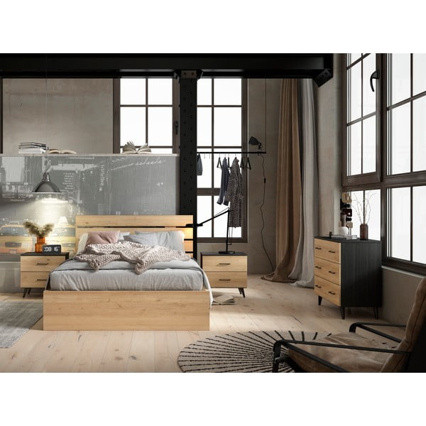 Czarno-naturalna niska komoda w dekorze dębu 80x72 cm Indus – Marckeric-image-4