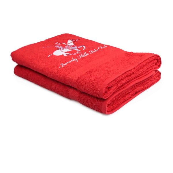 Zestaw 2 czerwonych ręczników Beverly Hills Polo Club Brilliant, 60x110 cm