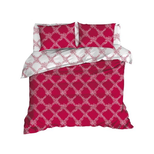 Pościel dwuosobowa z prześcieradłem z bawełny ranforce Mijolnir Nadine Claret Red, 200x220 cm