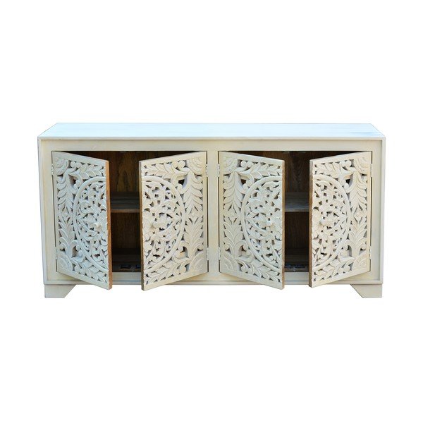 Kremowa niska komoda z litego drewna mango 85x40 cm Kalita – Støraa-image-2