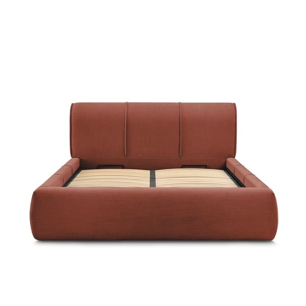 Pomarańczowe tapicerowane łóżko dwuosobowe ze schowkiem i stelażem 180x200 cm Vernon – Bobochic Paris-image-3