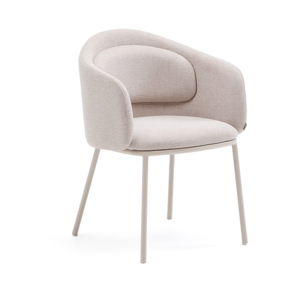 Beżowy tapicerowany fotel jadalniany z podłokietnikami Minda – Kave Home