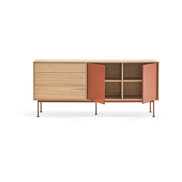 Ceglastoczerwona komoda w dekorze drewna dębowego Teulat Yoko, szer. 180 cm-image-4