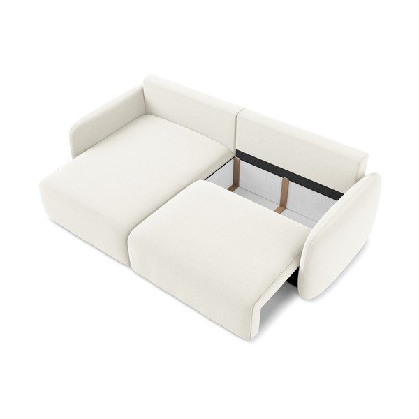 Kremowy aksamitny rozkładany/ze schowkiem narożnik (lewostronny/z szezlongiem) Kalena – Makamii-image-4