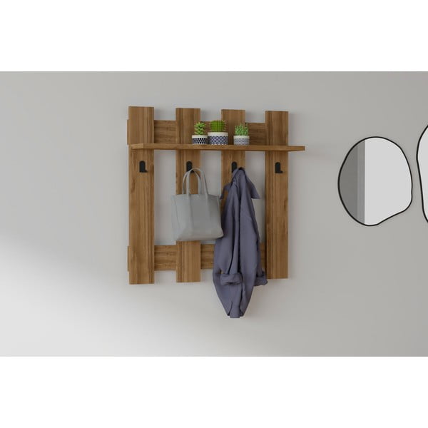 Ciemnobrązowa półka ścienna z 4 wieszakami Carina-image-1