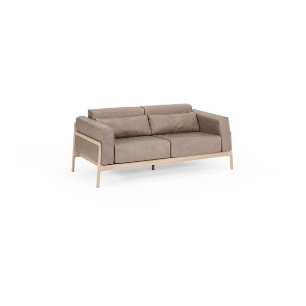Jasnobrązowa sofa z bawolej skóry z konstrukcją z litego drewna dębowego Gazzda Fawn, 180 cm-image-2