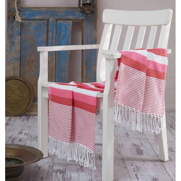 Czerwono-różowy ręcznik Hammam Pamukkale, 100x180 cm