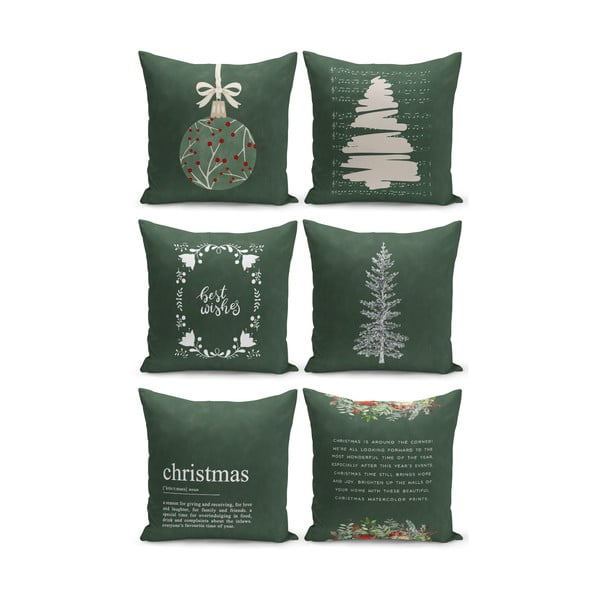 Zestaw 6 świątecznych poszewek na poduszki Kate Louise Christmas Noel, 43 x 43 cm