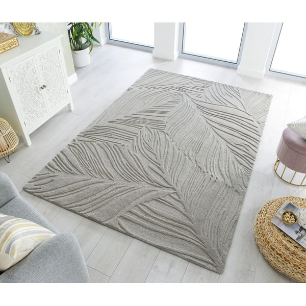 Jasnoszary wełniany dywan 200x290 cm Lino Leaf – Flair Rugs-image-1