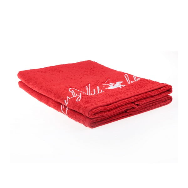 Zestaw 2 czerwonych ręczników Beverly Hills Polo Club Tommy Yazi, 50x100 cm