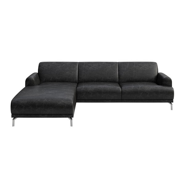 Czarna skórzana sofa narożna MESONICA Puzo, lewy róg