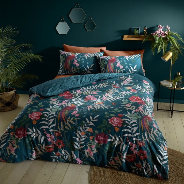 Zielona pościel dwuosobowa 200x200 cm Tropical Floral Birds – Catherine Lansfield-image-1