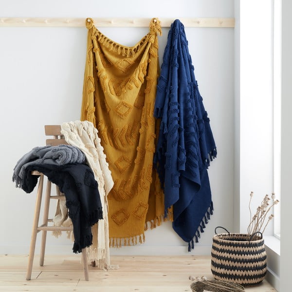 Żółty/pomarańczowy bawełniany koc 137x170 cm Kabeli – Pineapple Elephant-image-3