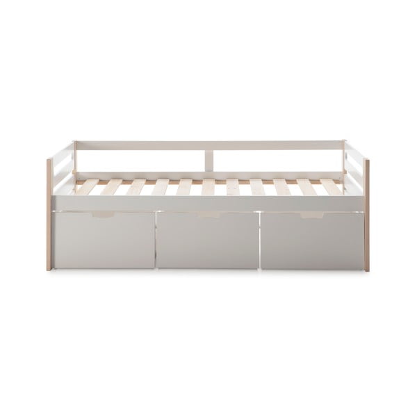 Białe łóżko z 3 szufladami Marckeric Keisly, 90x190 cm