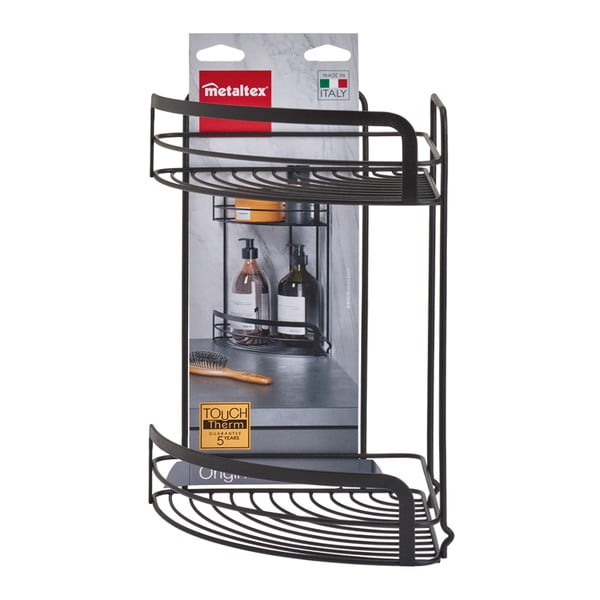 Czarna narożna dwupoziomowa półka łazienkowa Metaltex Origin Lava-image-3