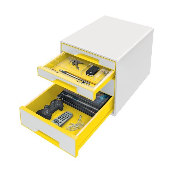 Biało-żółty pojemnik z szufladami Leitz WOW CUBE, 4 szufladki-image-2
