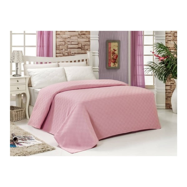 Różowa bawełniana narzuta na łóżko Audrey, 200 x 240 cm