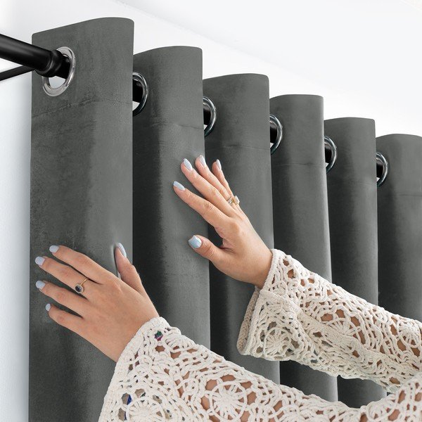 Ciemnoszara aksamitna zasłona częściowo zaciemniająca (dimout) 265x175 cm Velto – Filumi-image-2