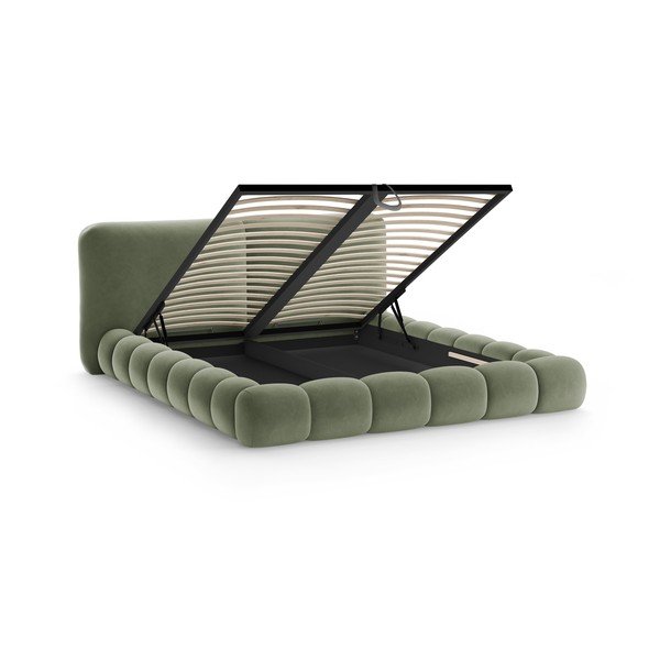 Zielone tapicerowane łóżko dwuosobowe ze schowkiem i stelażem 200x200 cm Solange – Micadoni -image-2