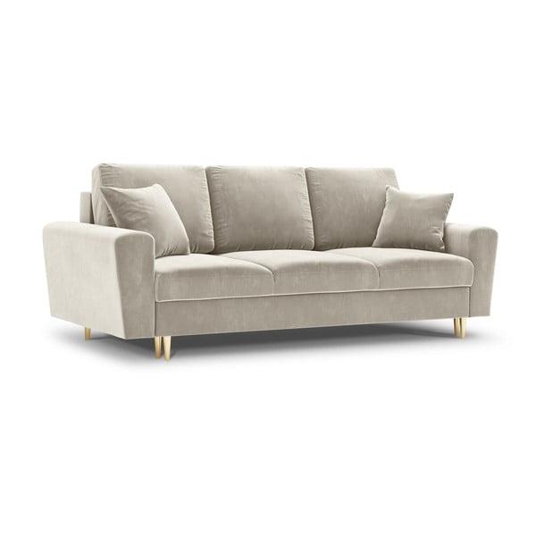 Beżowa aksamitna rozkładana sofa ze schowkiem 235 cm Kyoto – Cosmopolitan Design-image-1