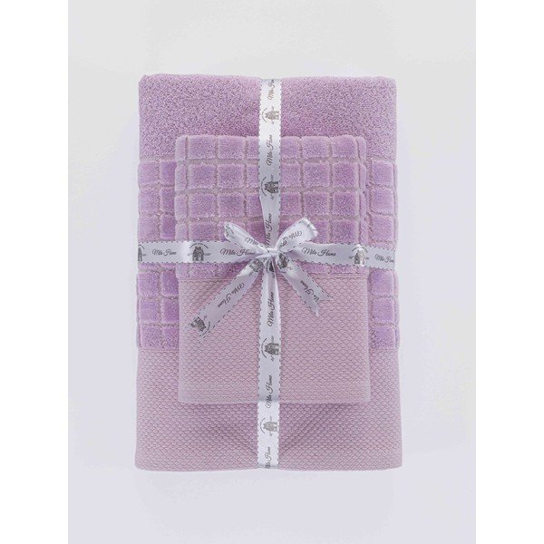 Fioletowe bawełniane ręczniki frotte zestaw 2 szt. Square – Mila Home-image-3