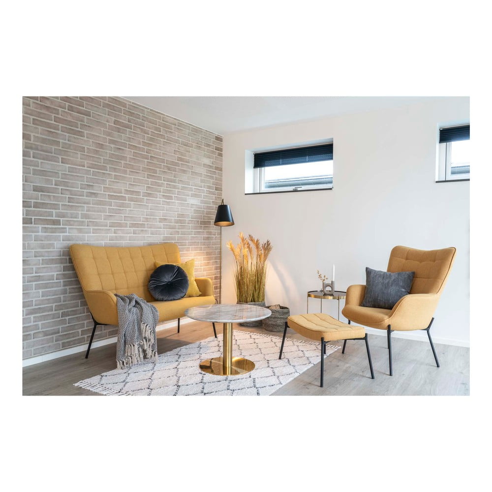 Okrągły stolik w biało-złotym kolorze z blatem w dekorze marmuru 70x70 cm Bolzano – House Nordic (zdjęcie 7)