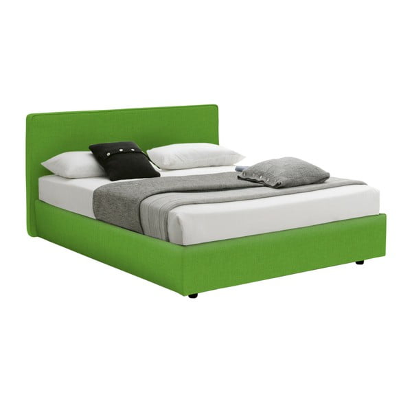 Zielone łóżko dwusobowe ze schowkiem i materacem 13Casa Ninfea, 160x190 CM