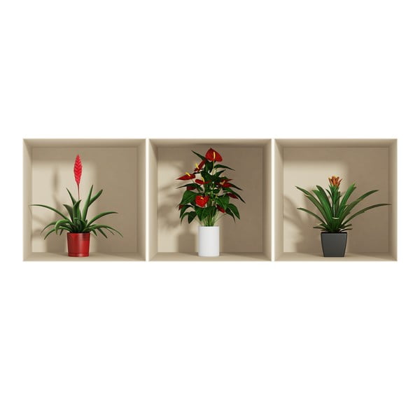 Zestaw 3 naklejek ściennych 3D Ambiance Flower-image-2