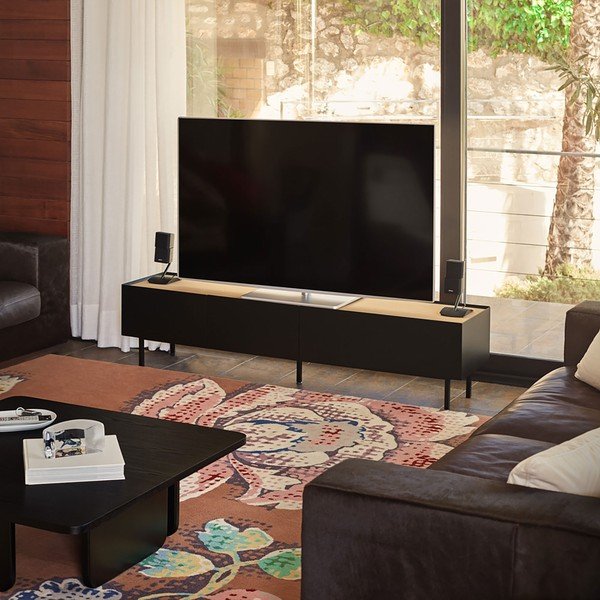 Czarno-naturalna szafka pod TV w dekorze dębu 180x45 cm Arista – Teulat-image-1