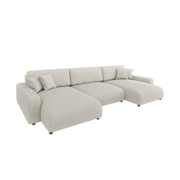 Kremowy sztruksowy rozkładany narożnik ze schowkiem Sara – Ropez
