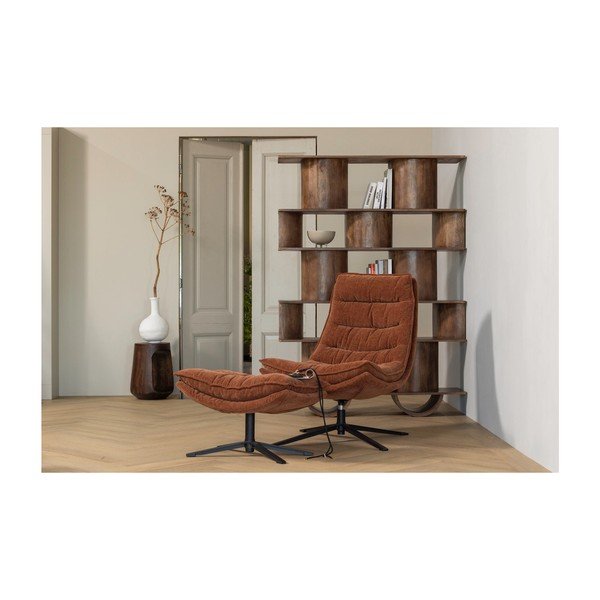 Brązowy obrotowy fotel z podnóżkiem z tkaniny szenilowej Kube – WOOOD-image-1