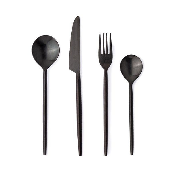 Czarne sztućce 16 szt. ze stali nierdzewnej dla 4 osób Bronte – Bizzotto