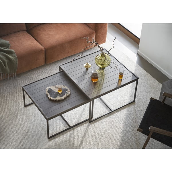 Ciemnobrązowy stolik z blatem z drewna dębowego ø 70 cm Deerfield – Rowico-image-1