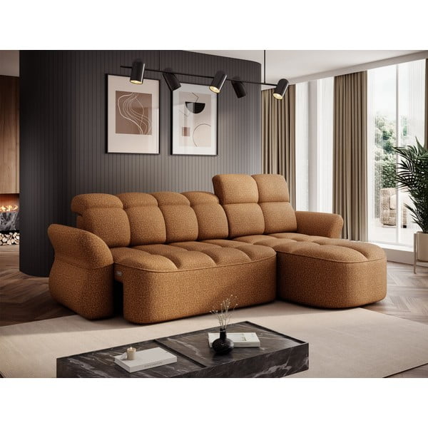 Żółty/brązowy aksamitny rozkładany/ze schowkiem narożnik (prawostronny/z szezlongiem) Beneth – ELTAP-image-3