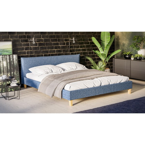 Niebieskie tapicerowane łóżko dwuosobowe ze stelażem 180x200 cm Tina – Ropez-image-2