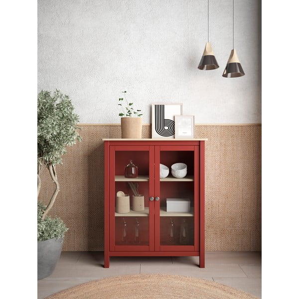 Czerwono-naturalna witryna z drewna sosnowego 90x110 cm Misti – Marckeric-image-1