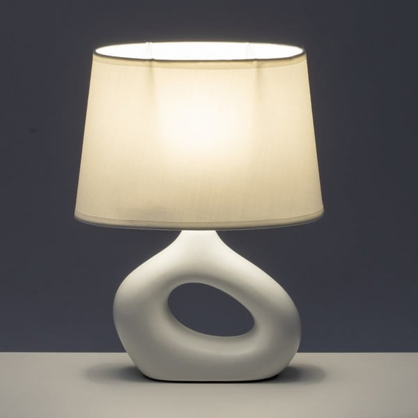 Biała lampa stołowa ceramiczna z tekstylnym kloszem (wysokość 30 cm) – Casa Selección-image-1