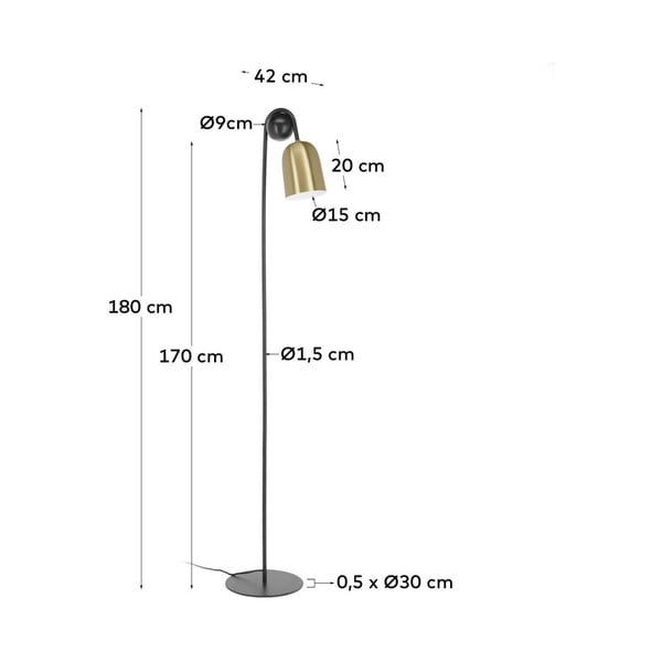 Lampa stojąca w czarno-złotym kolorze z metalowym kloszem (wysokość 180 cm) Natsumi – Kave Home-image-3