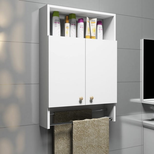Biała szafka łazienkowa z wieszakiem na ręczniki, Bathroom Cabinet-image-1