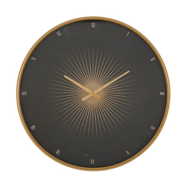 Czarny zegar ścienny z ramą w kolorze złota Mauro Ferretti Glam Classic, ø 60 cm