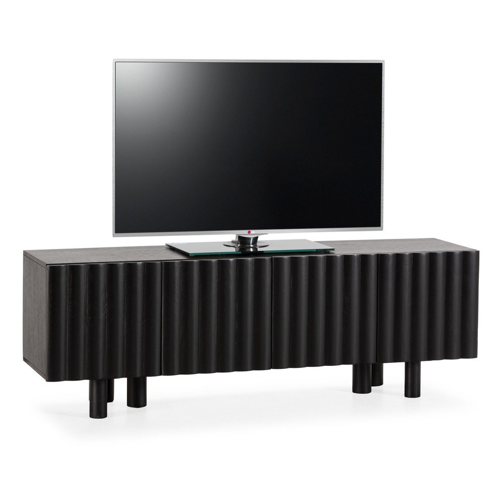 Czarna szafka pod TV z litego drewna mango 160x55x40 cm Tamira – MOME (zdjęcie 7)