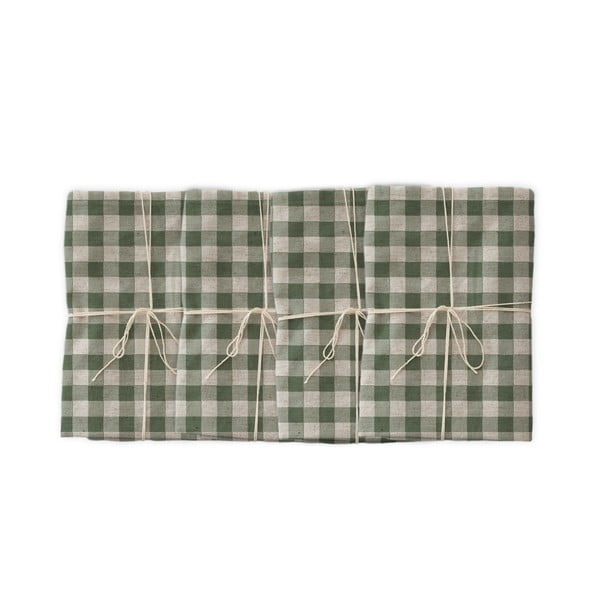 Zestaw 4 serwetek tekstylnych z domieszką lnu Really Nice Things Green Vichy, 43x43 cm