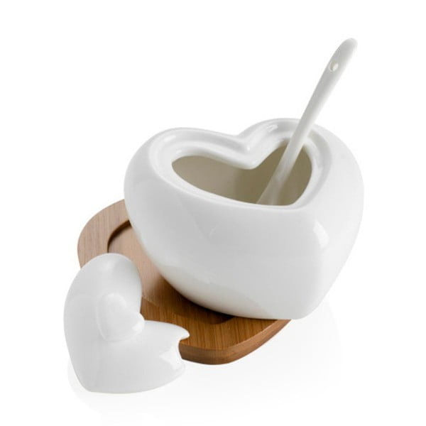 Porcelanowa cukierniczka z łyżeczką i bambusową podstawką Brandani Heart-image-4
