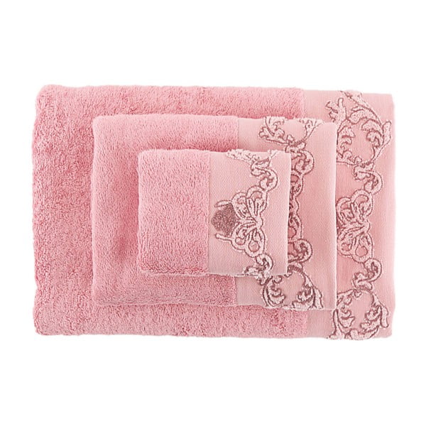 Zestaw 3 różowych ręczników z włókna bambusowego Tomurcuk
