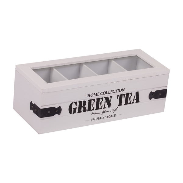 Białe pudełko z 4 przegródkami na herbatę Green Tea