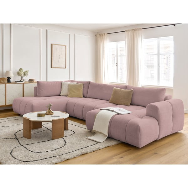 Różowy rozkładany/ze schowkiem narożnik (lewostronny/w kształcie litery U) Fuji – Bobochic Paris-image-1