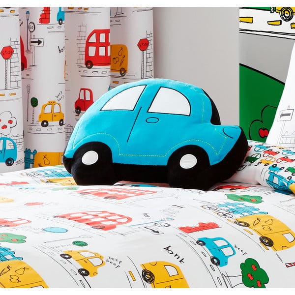 Niebiesko-czerwona dziecięca poduszka z motywem samochodu Catherine Lansfield, 42x30 cm-image-1